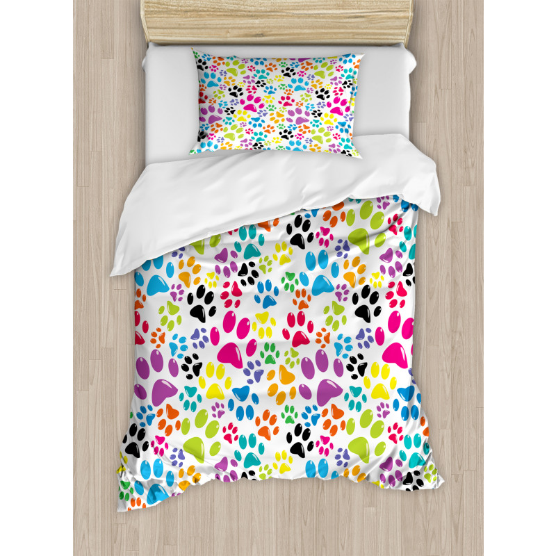 Cartoon Dog Paw Traces Duvet Cover Set