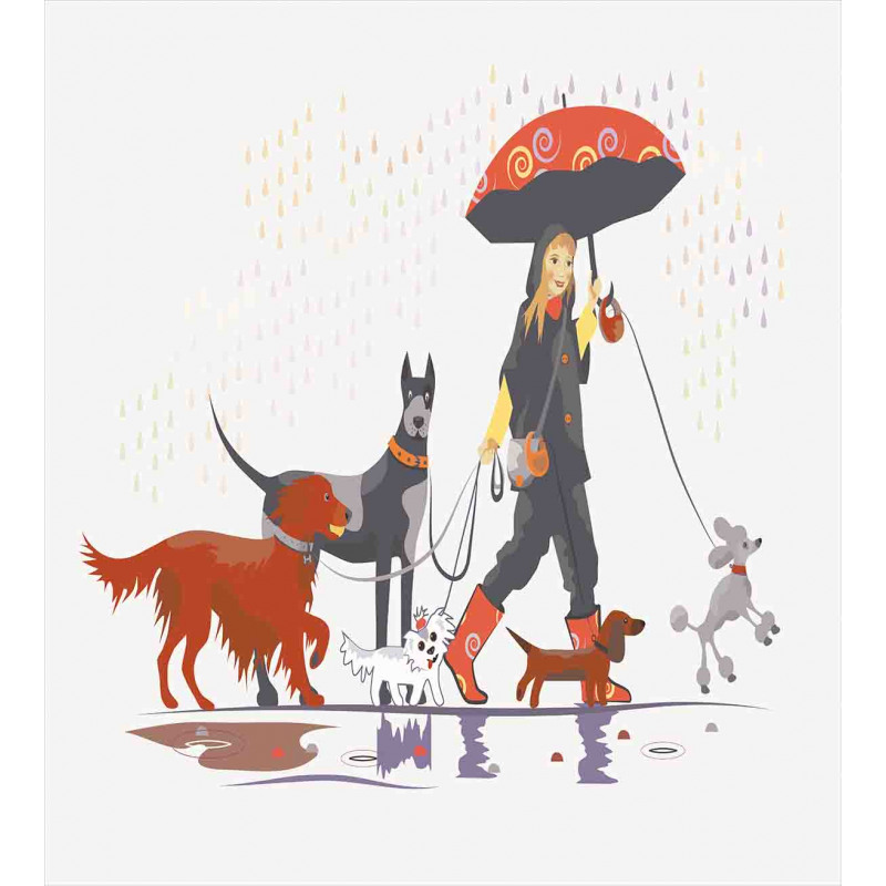 Girl with Dogs in Rain Duvet Cover Set