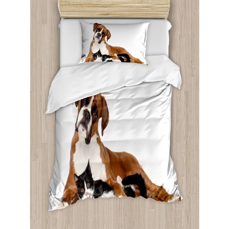 Cat Dog Friends Portrait Duvet Cover Set