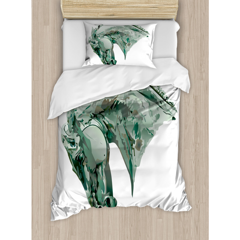 Green Stain Horse Head Duvet Cover Set