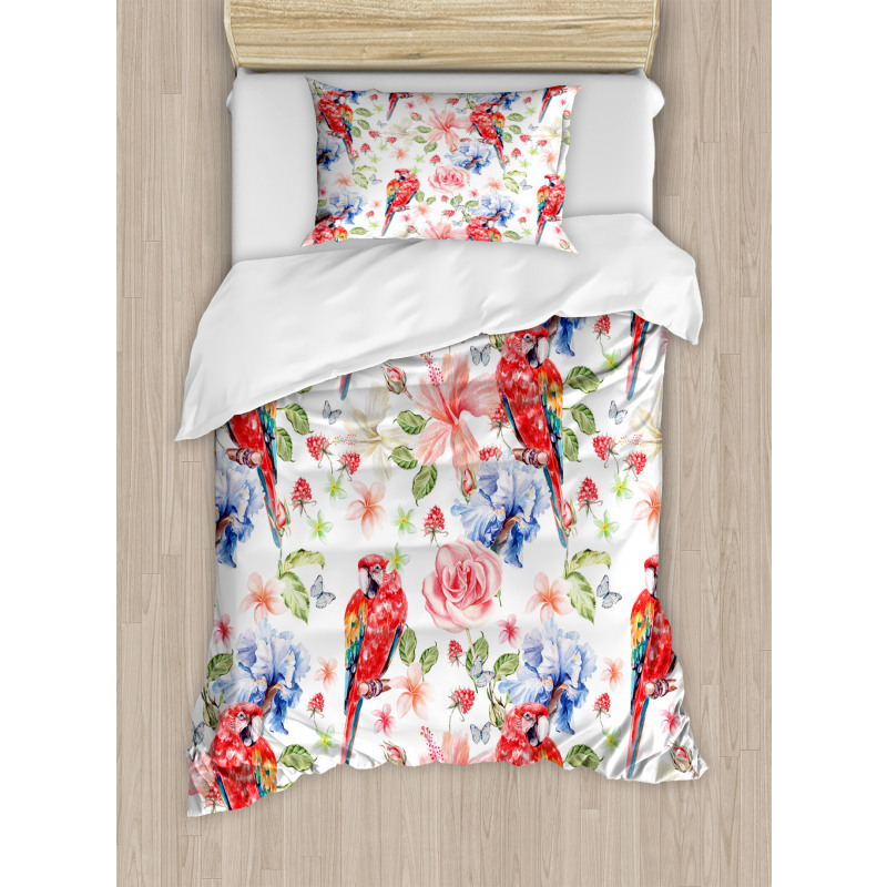 Parrots Iris and Roses Duvet Cover Set