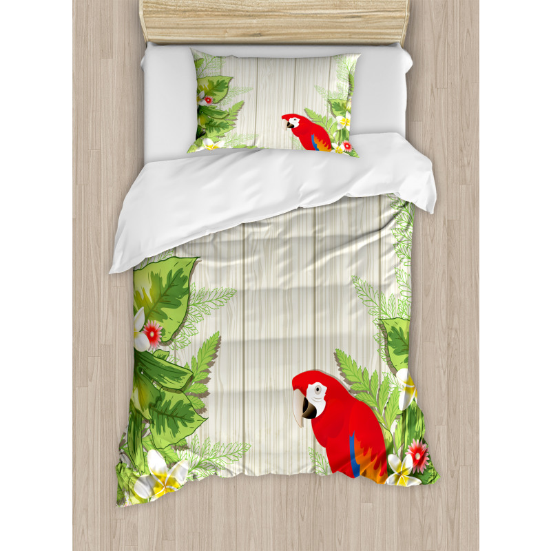 Flowers Parrot Duvet Cover Set