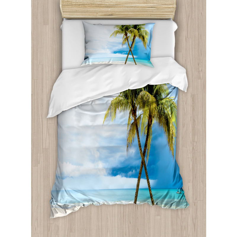 Beach Palm Trees Rock Duvet Cover Set