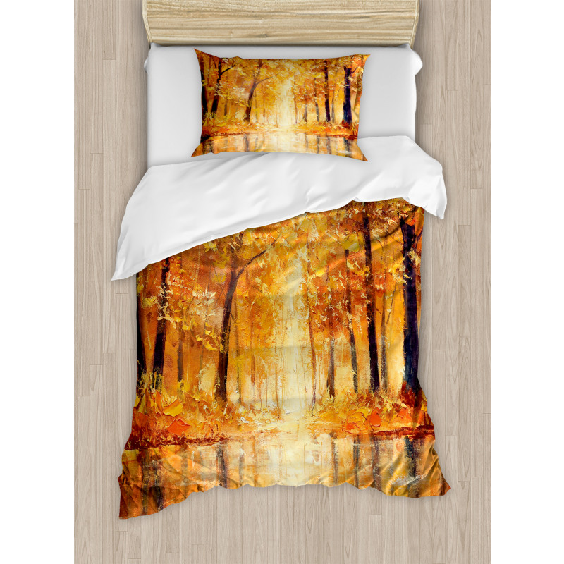 Forest Lake Fall Trees Duvet Cover Set