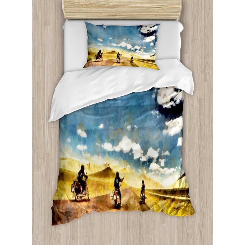 Motorcycles Countryside Duvet Cover Set