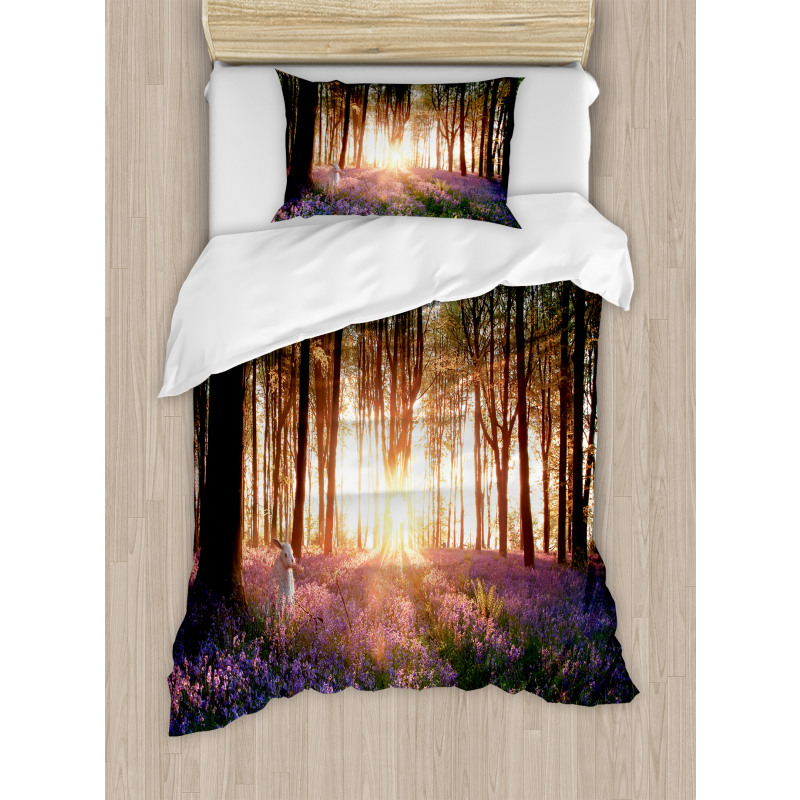 Sunrise Woods in Spring Duvet Cover Set