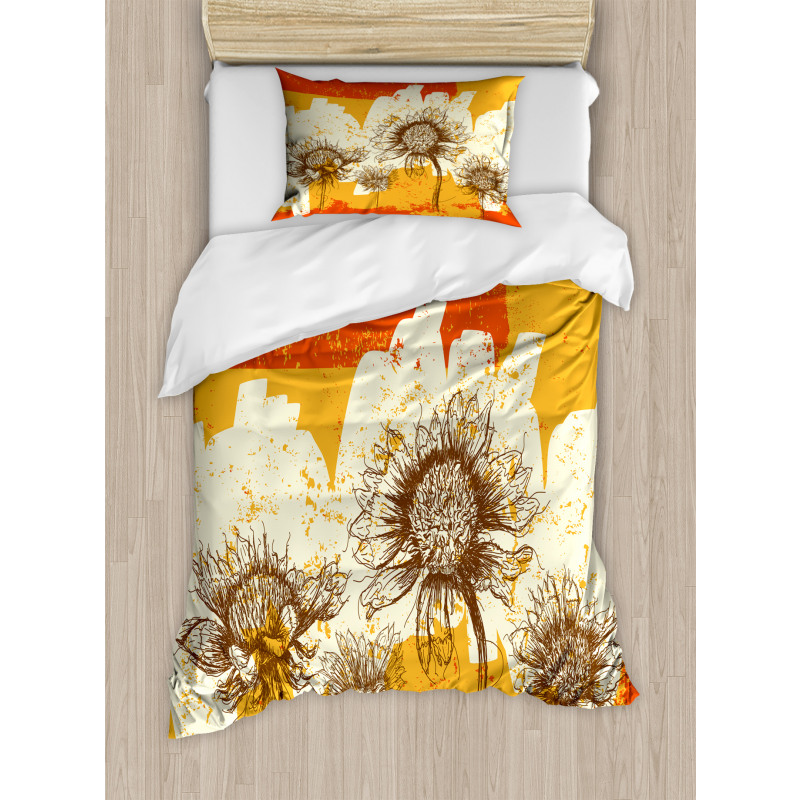 Abstract Drawing Flowers Duvet Cover Set