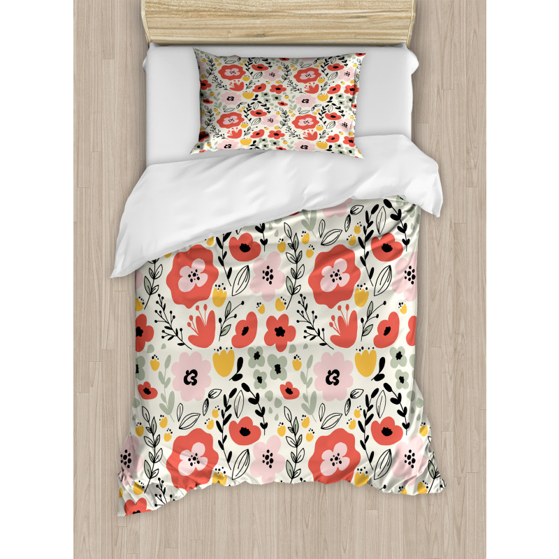 Flowers Herbs and Leaves Duvet Cover Set