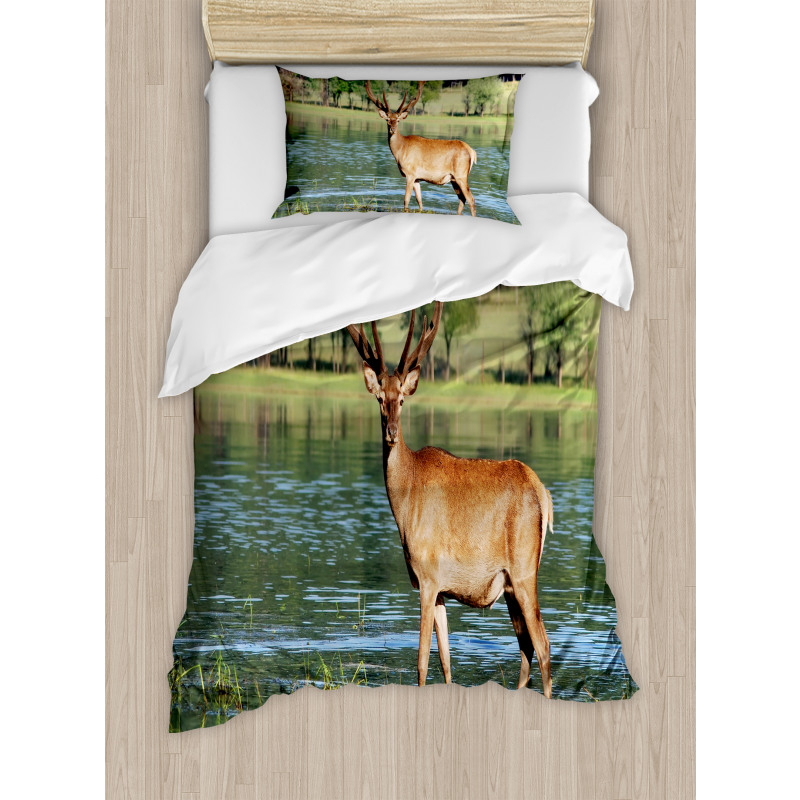 Mountain Animal in Water Duvet Cover Set