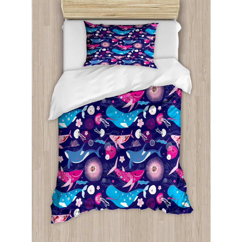 Floral Nautical Elements Duvet Cover Set