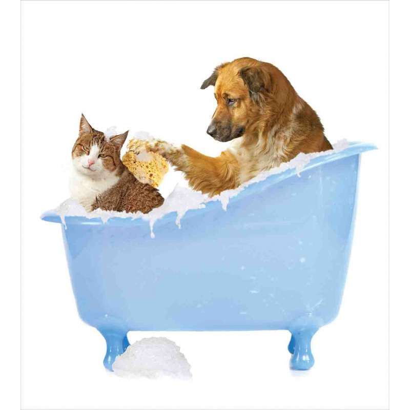 Dog and Cat in Bathtub Duvet Cover Set