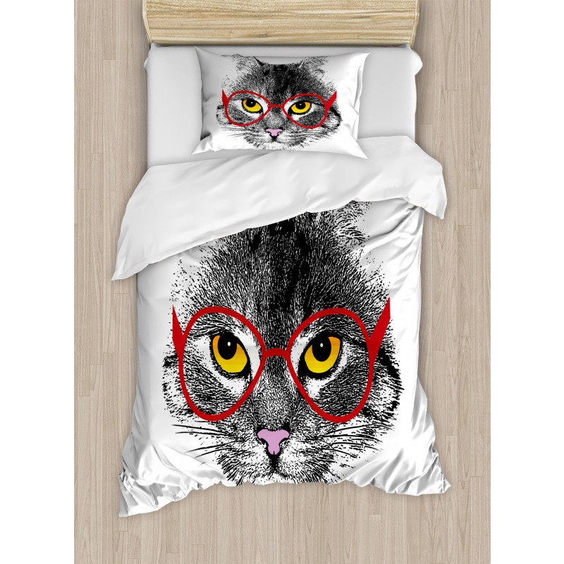 Nerd Cat with Glasses Duvet Cover Set