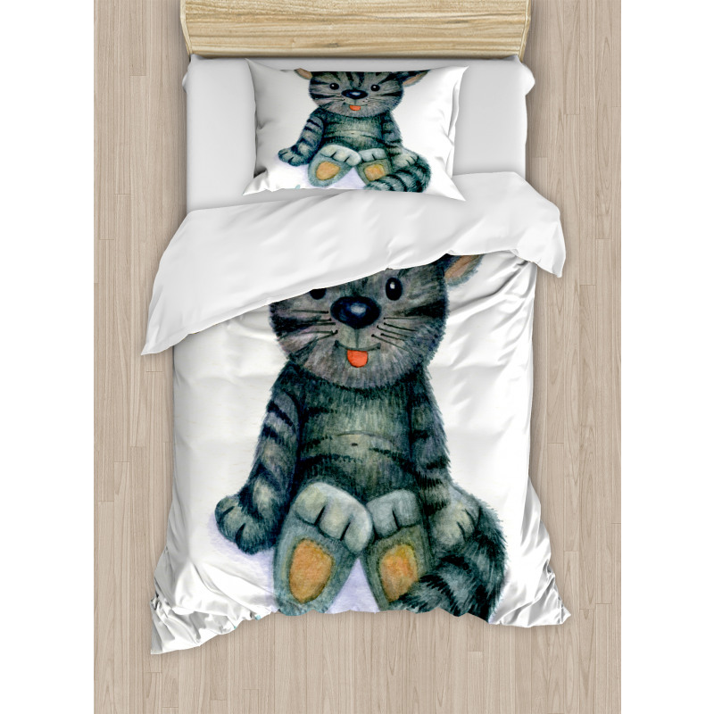 Cat Cartoon Fish Skeleton Duvet Cover Set