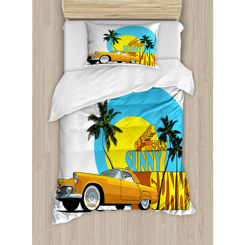 Vintage Car in City Miami Duvet Cover Set