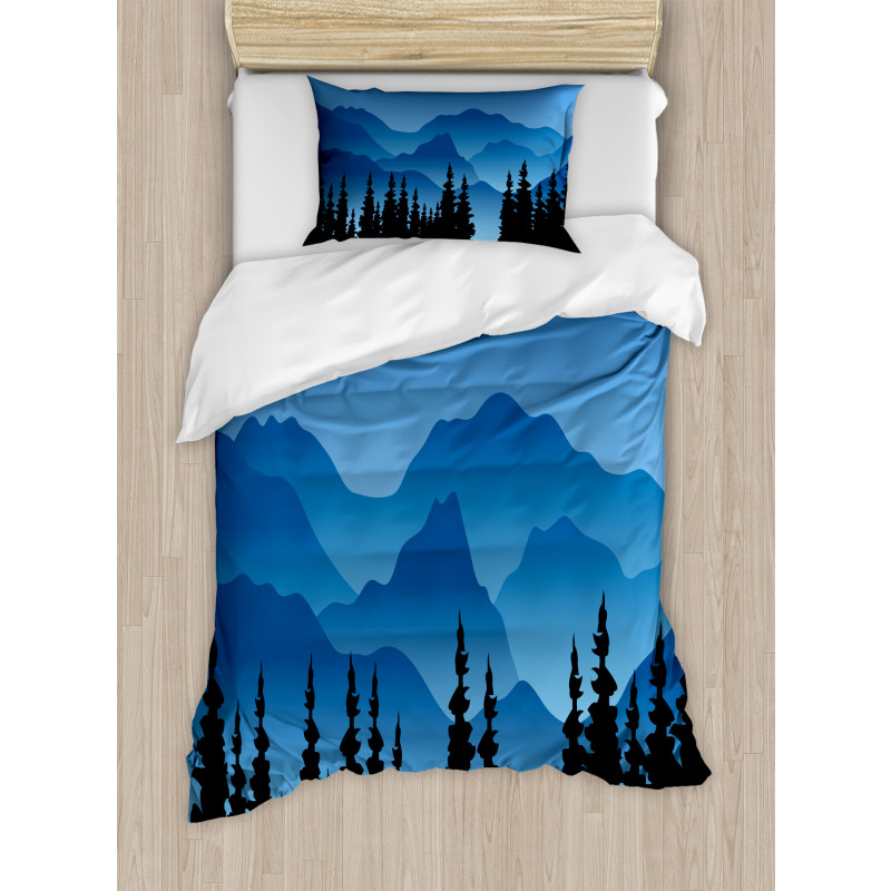 Tree and Hill Silhouettes Duvet Cover Set