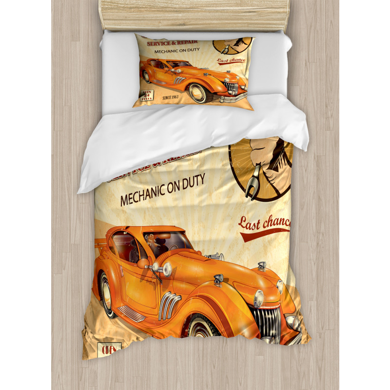 Engine and Mechanic Sign Duvet Cover Set