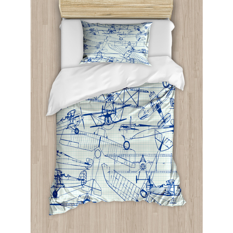 Old Airplane Drawing Duvet Cover Set