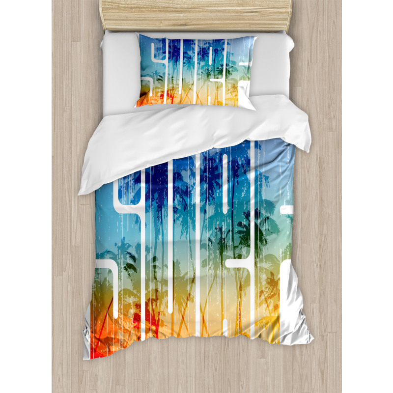 Surf Retro Letters Palms Duvet Cover Set