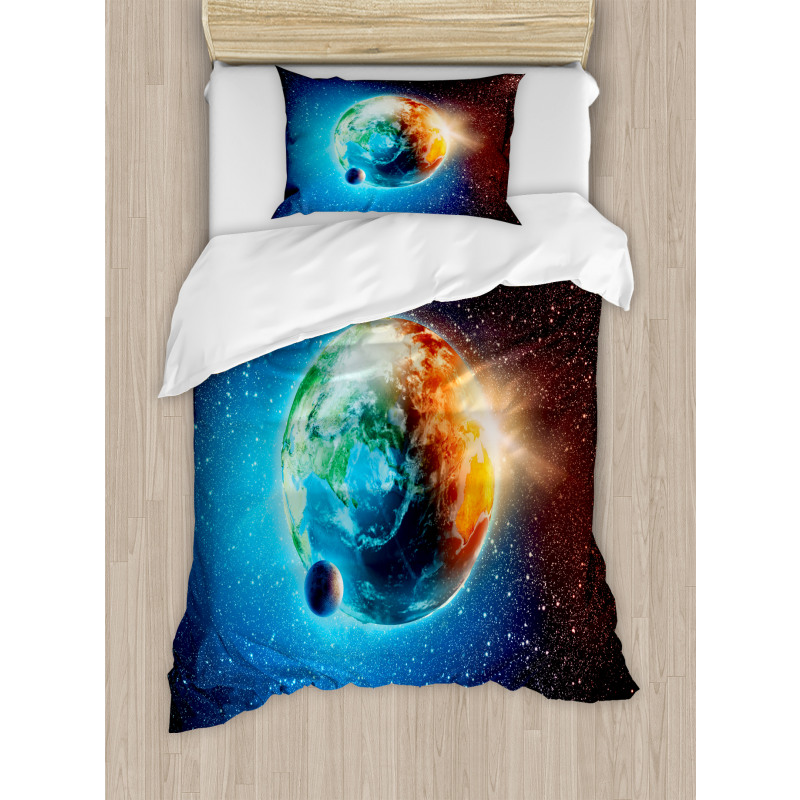 Planet Earth Sun Rays Duvet Cover Set