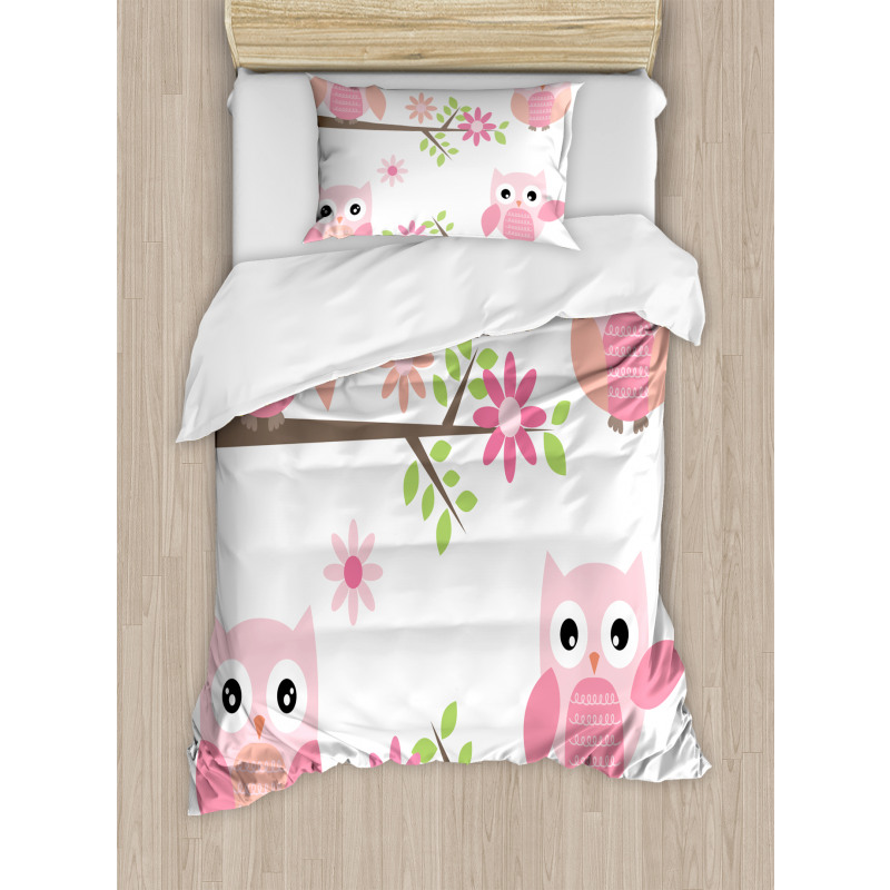 Spring Floral Baby Owls Duvet Cover Set