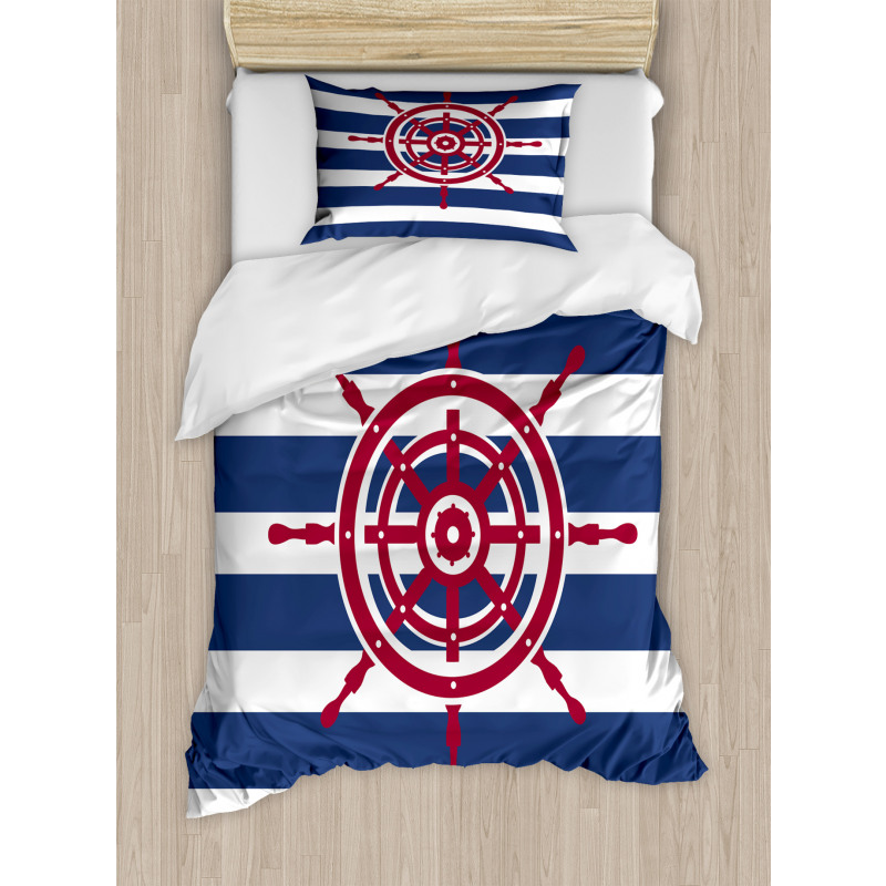 Red Ship Wheel Duvet Cover Set