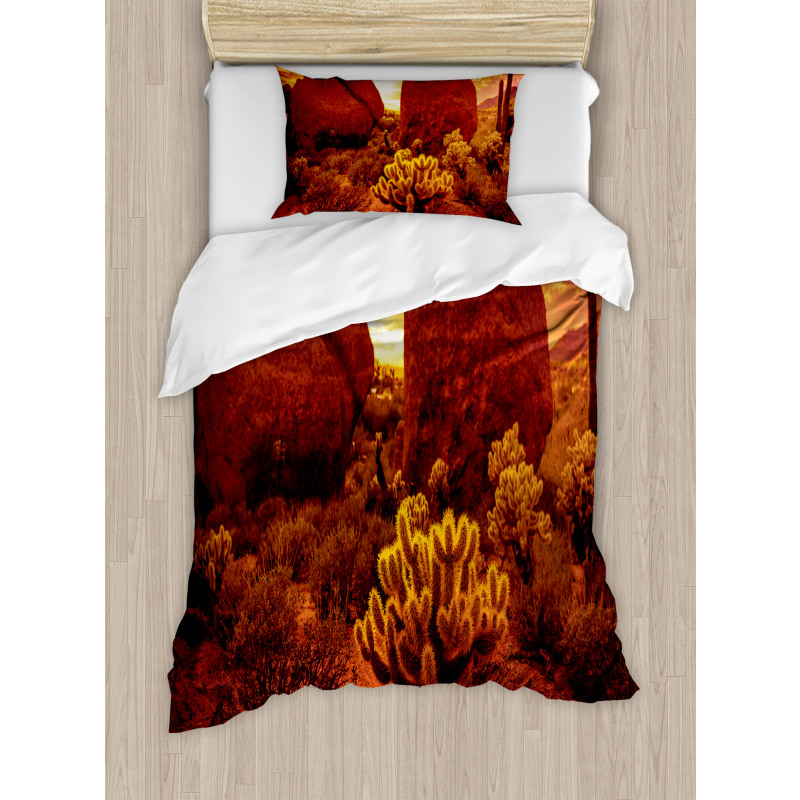 Cactus Rocks Desert Scenery Duvet Cover Set