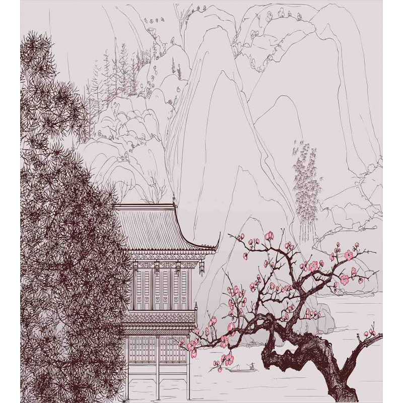 Sakura Trees and Mountain Duvet Cover Set