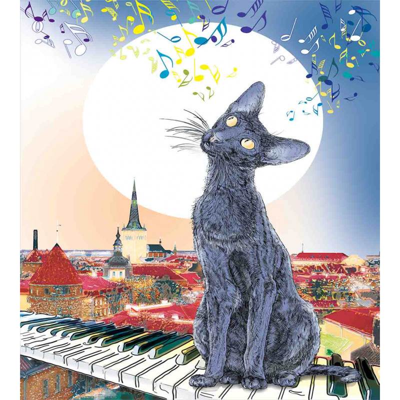 Cat on Rooftop Sunset Music Duvet Cover Set