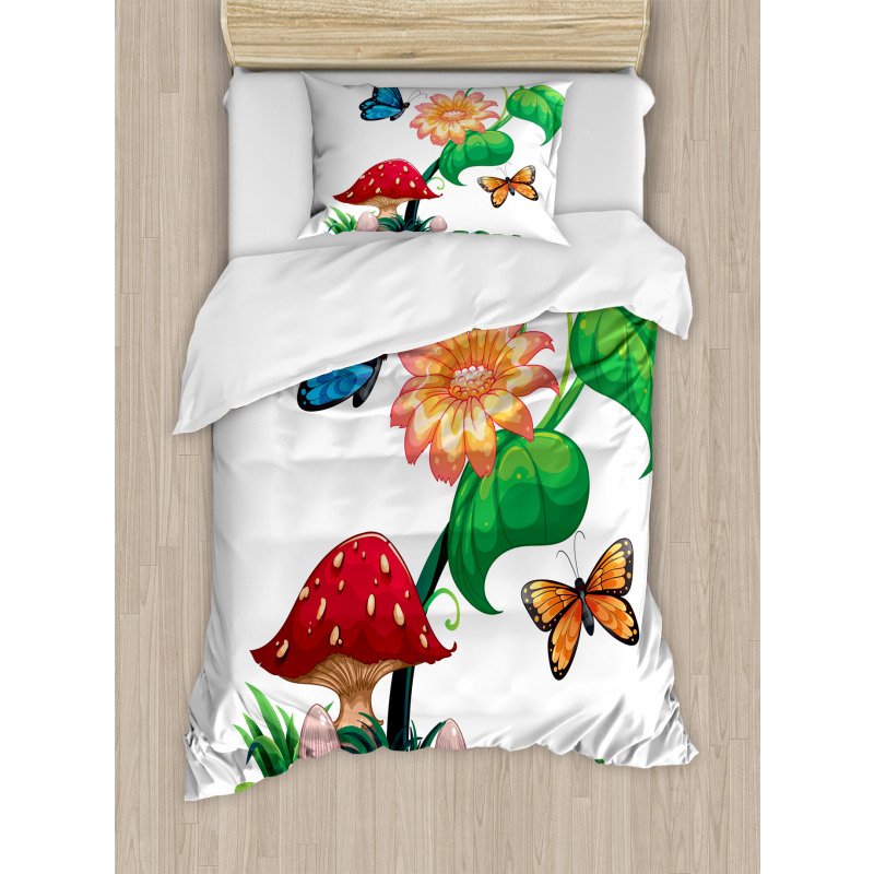 Flowering Plant Butterfly Duvet Cover Set