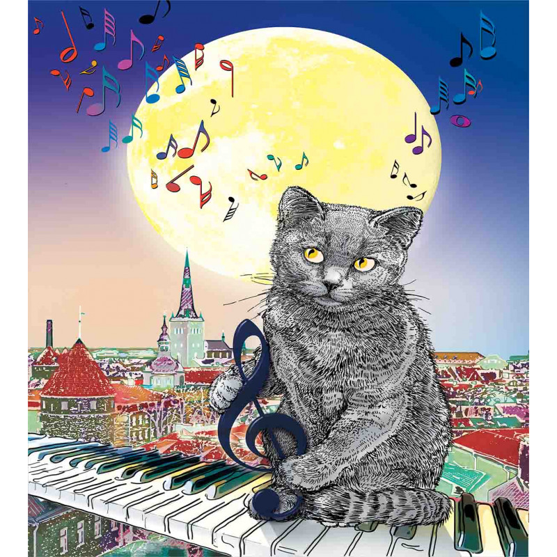 Musical Notes Cat Duvet Cover Set