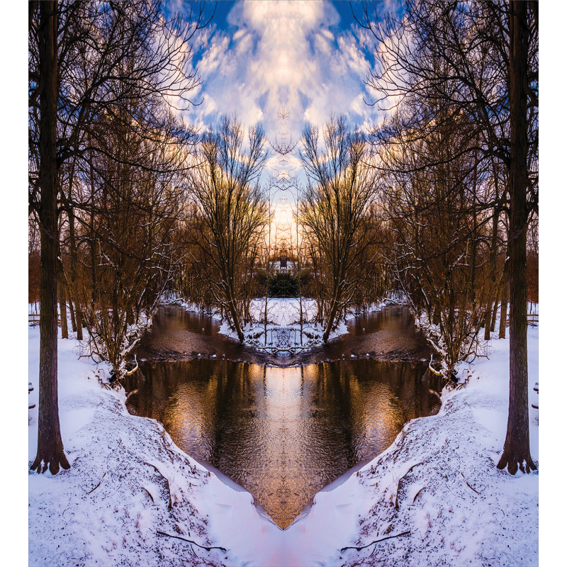 Snowy Winter Park Lake Duvet Cover Set