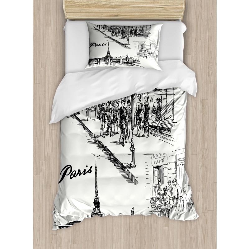 Retro Sketchy Paris Duvet Cover Set