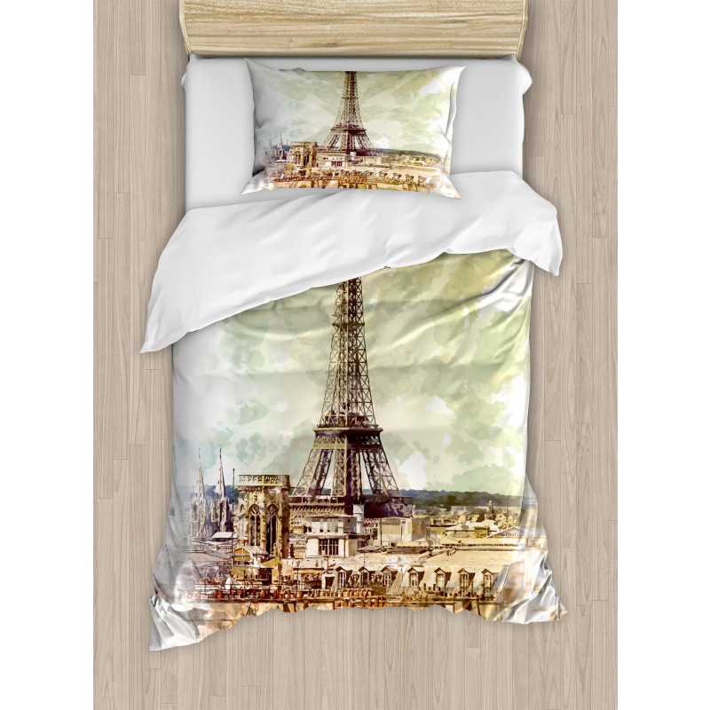 Eiffel Tower Skyline Duvet Cover Set