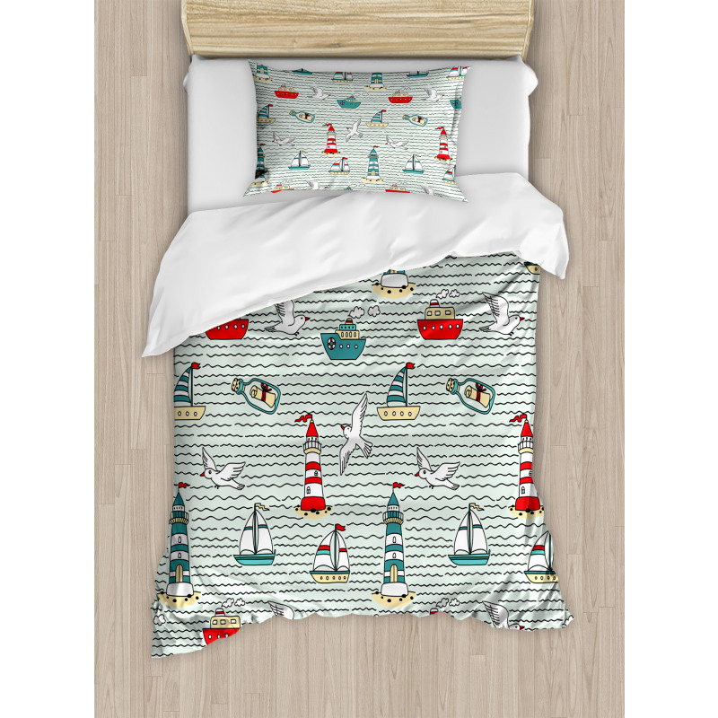 Message Bottle Gulls Duvet Cover Set