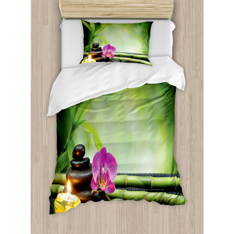 Orchid Bamboo Stems Duvet Cover Set