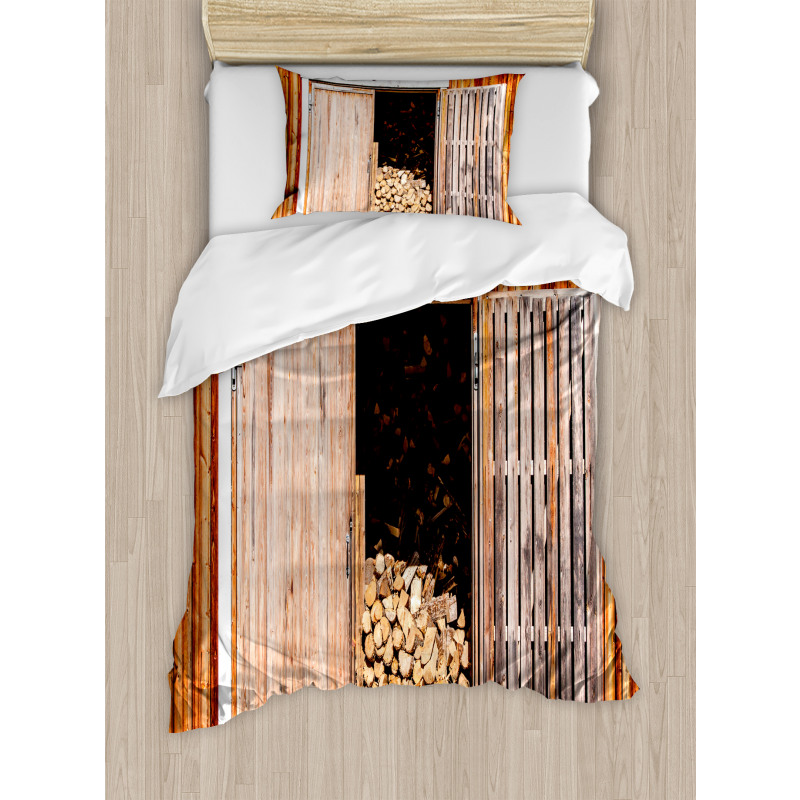 Barn with Firewood Rural Duvet Cover Set