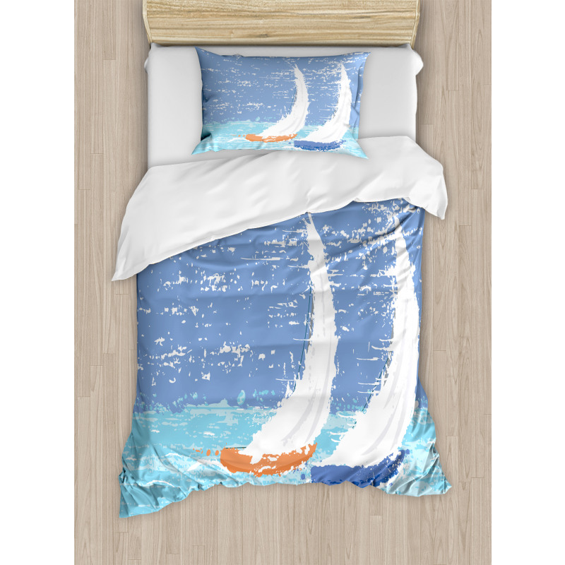 Grunge Sailboats Ocean Duvet Cover Set