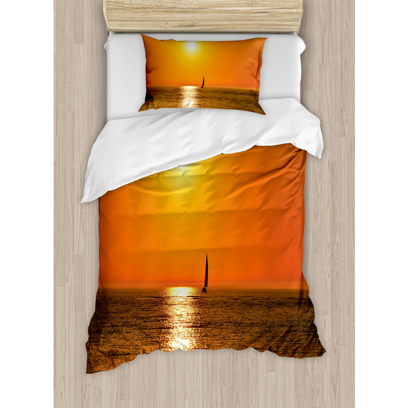 Sailboat Sea Sunrise Duvet Cover Set