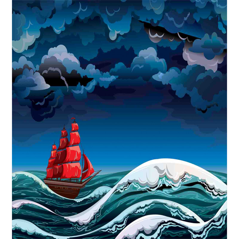 Cartoon Ship on Waves Duvet Cover Set