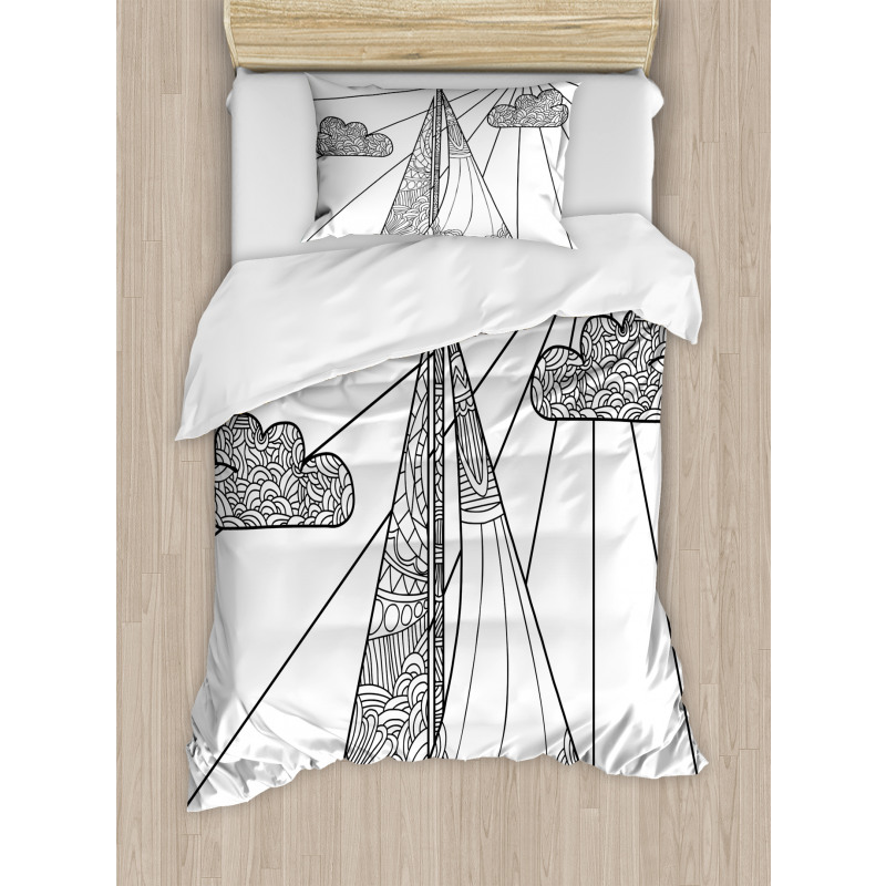 Doodle Boat on Waves Duvet Cover Set