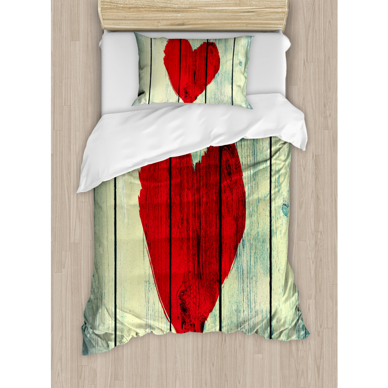 Heart Wooden Wall Duvet Cover Set
