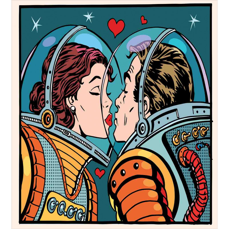 Cartoon Kiss in Space Duvet Cover Set