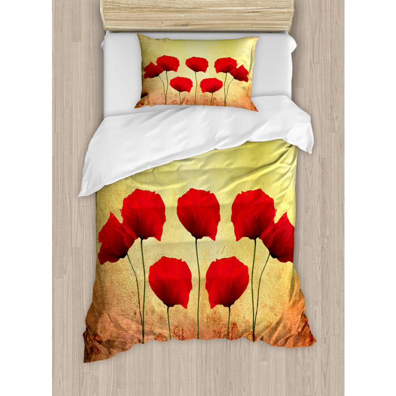 Retro Poppy Flowers Duvet Cover Set