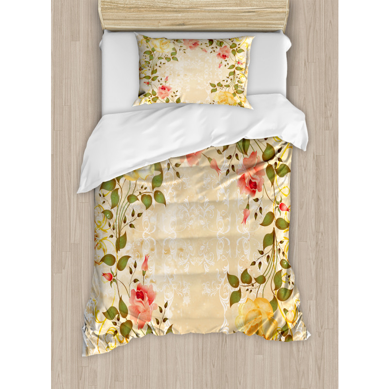 Leaves Roses Floral Duvet Cover Set