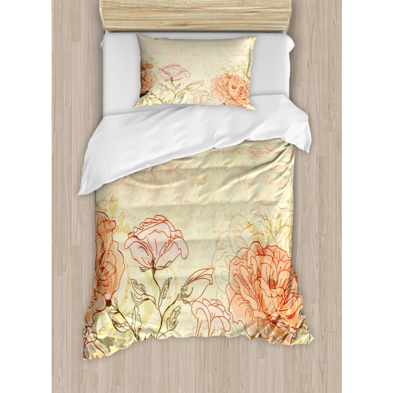 Grunge Retro Flowers Duvet Cover Set