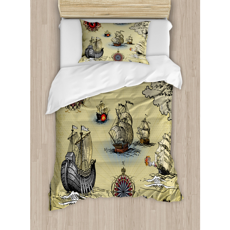 Antique Map Pirate Duvet Cover Set