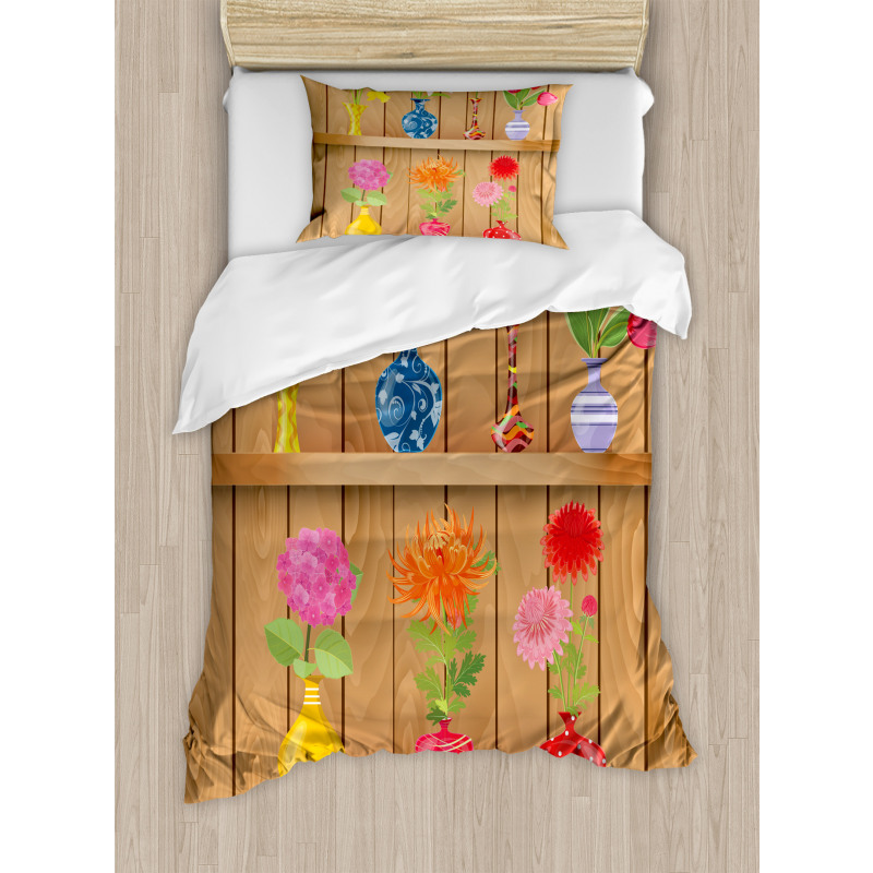 Cartoon Flowers in Vase Duvet Cover Set