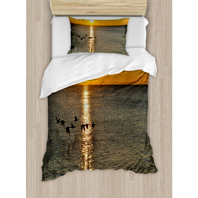 Geese Flying over Lake Duvet Cover Set