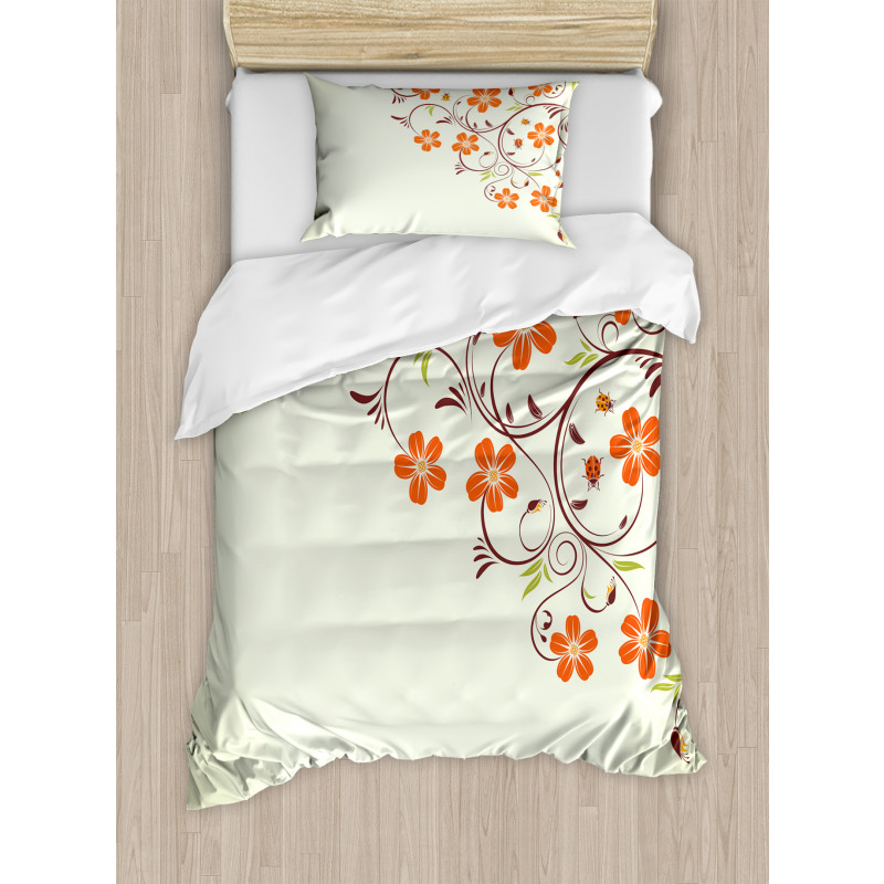 Ladybugs Flowers Spring Duvet Cover Set