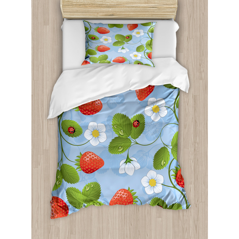 Strawberry Daisy Retro Duvet Cover Set